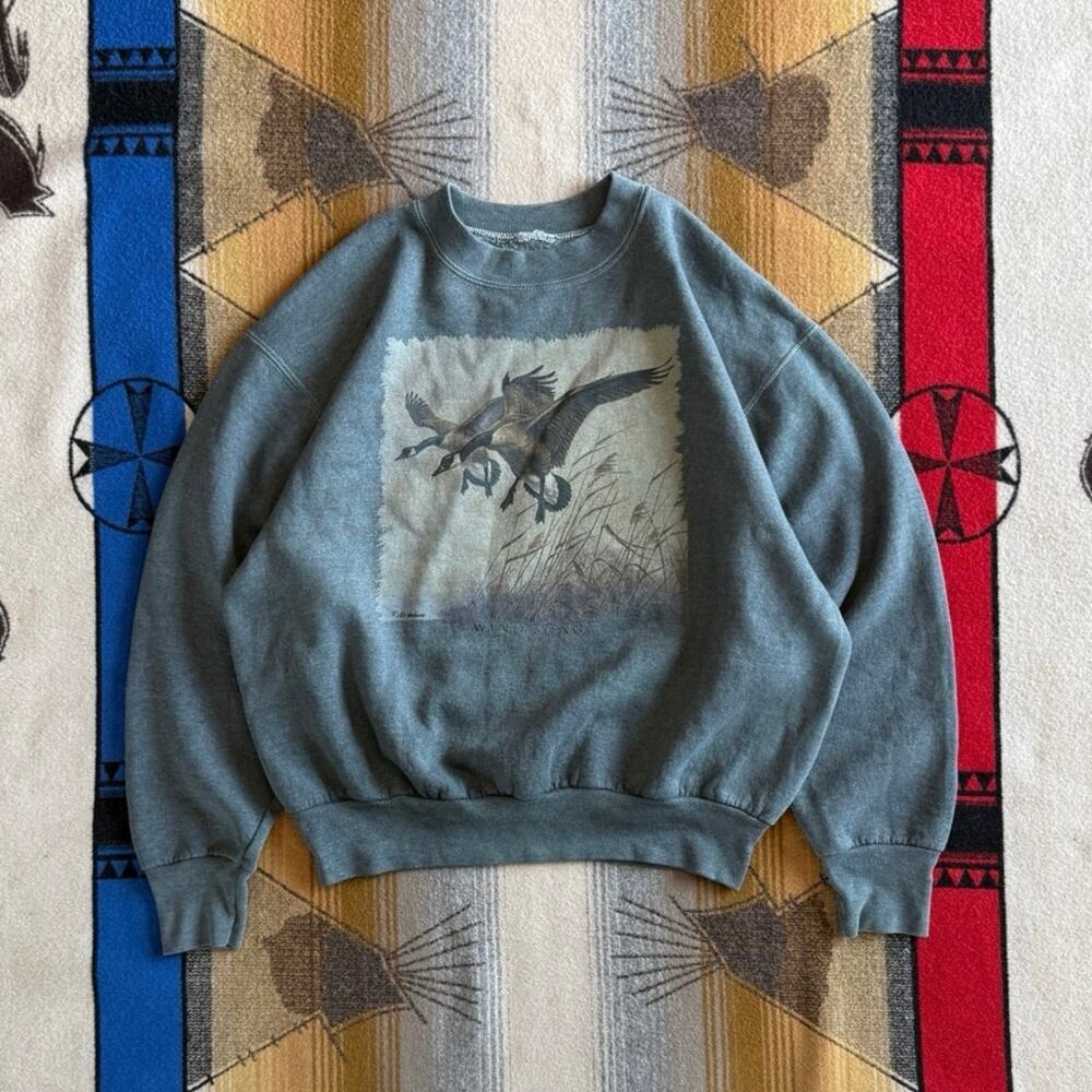 Vintage 90s Geese Animals Outdoor Nature Crewneck Sweatshirt Size Medium